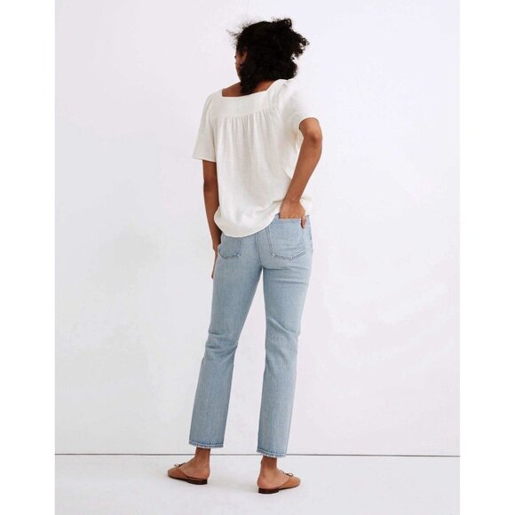 Madewell Jeans Size 28 High Rise Slim Crop BoyJean in Dumas Wash Ripped Edition - Picture 2 of 13